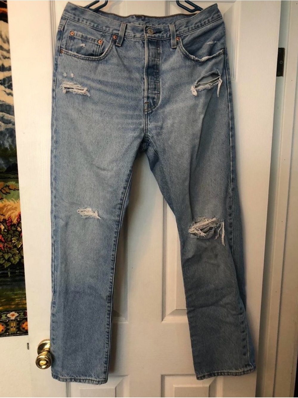 Levi’s 501 31x30 distressed blue jeans